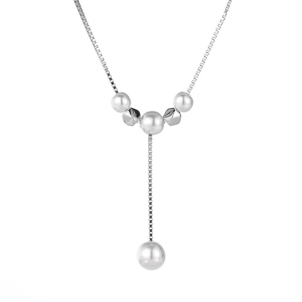 (Two Colours) Natuarl Pearls Tassels Drop Pendants 925 Silver Collarbone Necklace for Women