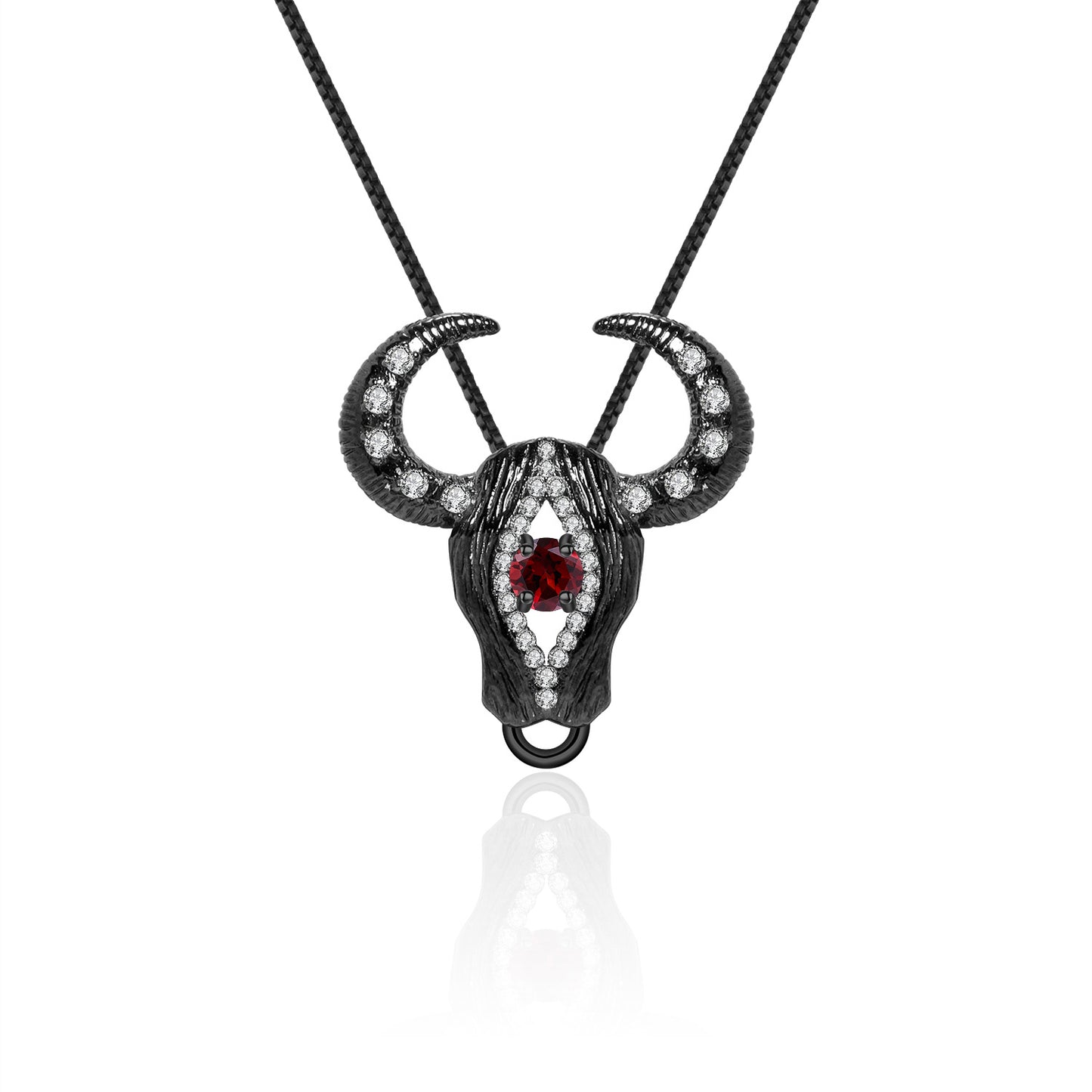 Dark Retro Design Oxhead  Inlaid Natural Gemstone Pendant  Silver Necklace for Women