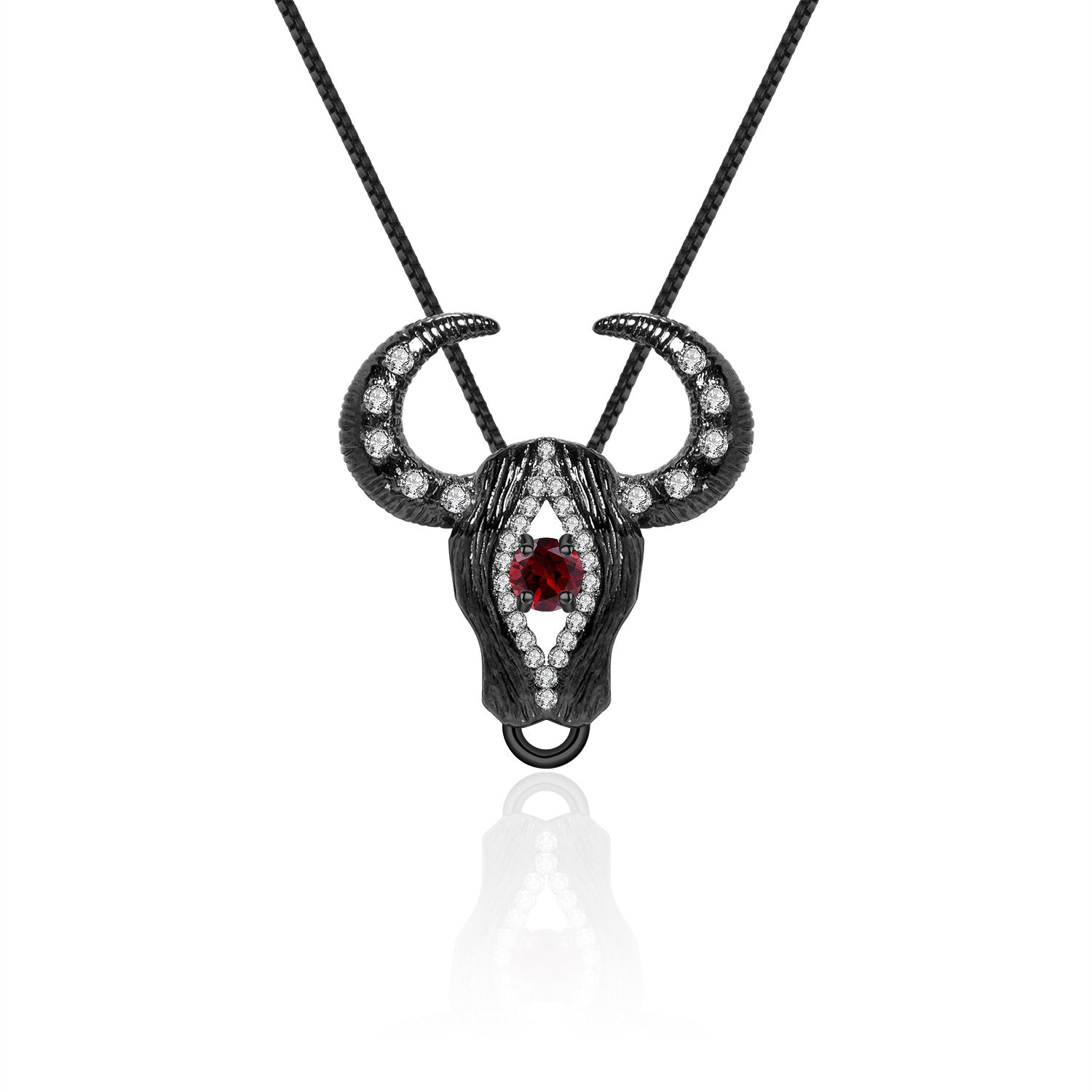 Dark Retro Design Oxhead  Inlaid Natural Gemstone Pendant  Silver Necklace for Women