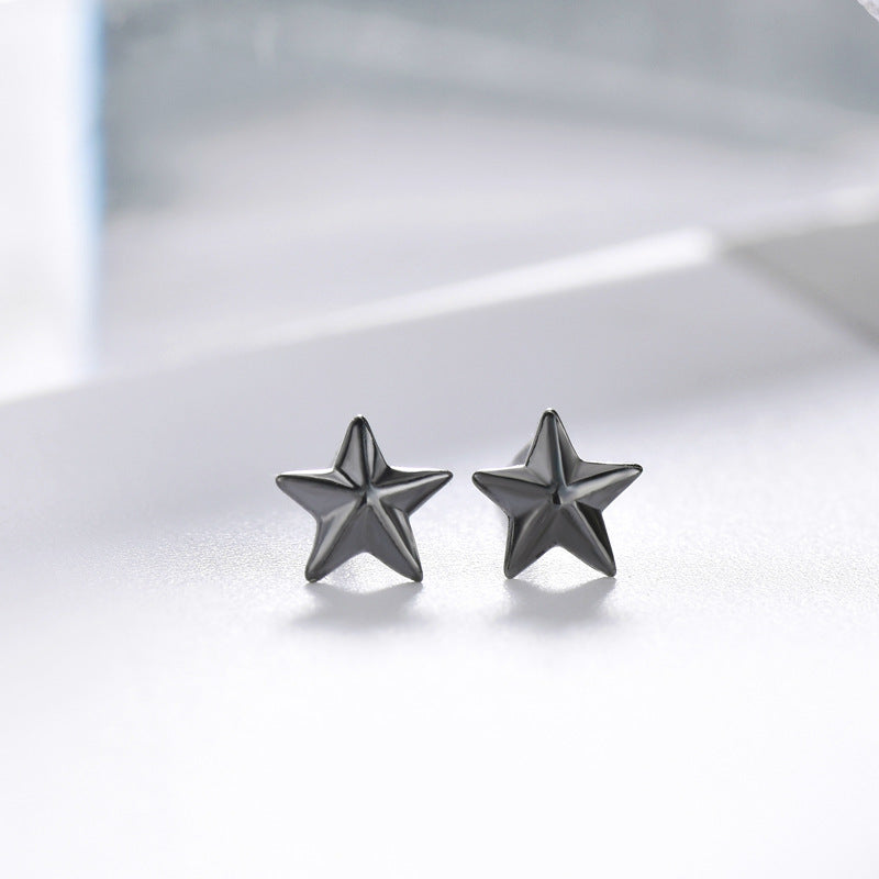 Small Black Star Silver Stud Earrings for Women