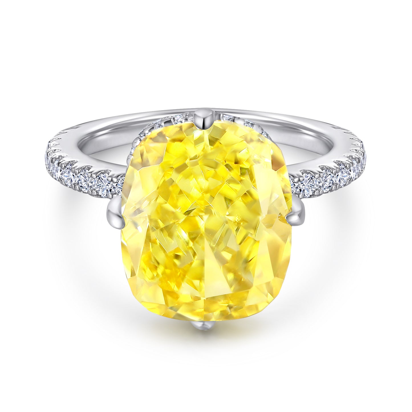 (6CT) Ice Cut Oval Yellow Zircon Cathedral Silver Ring for Women