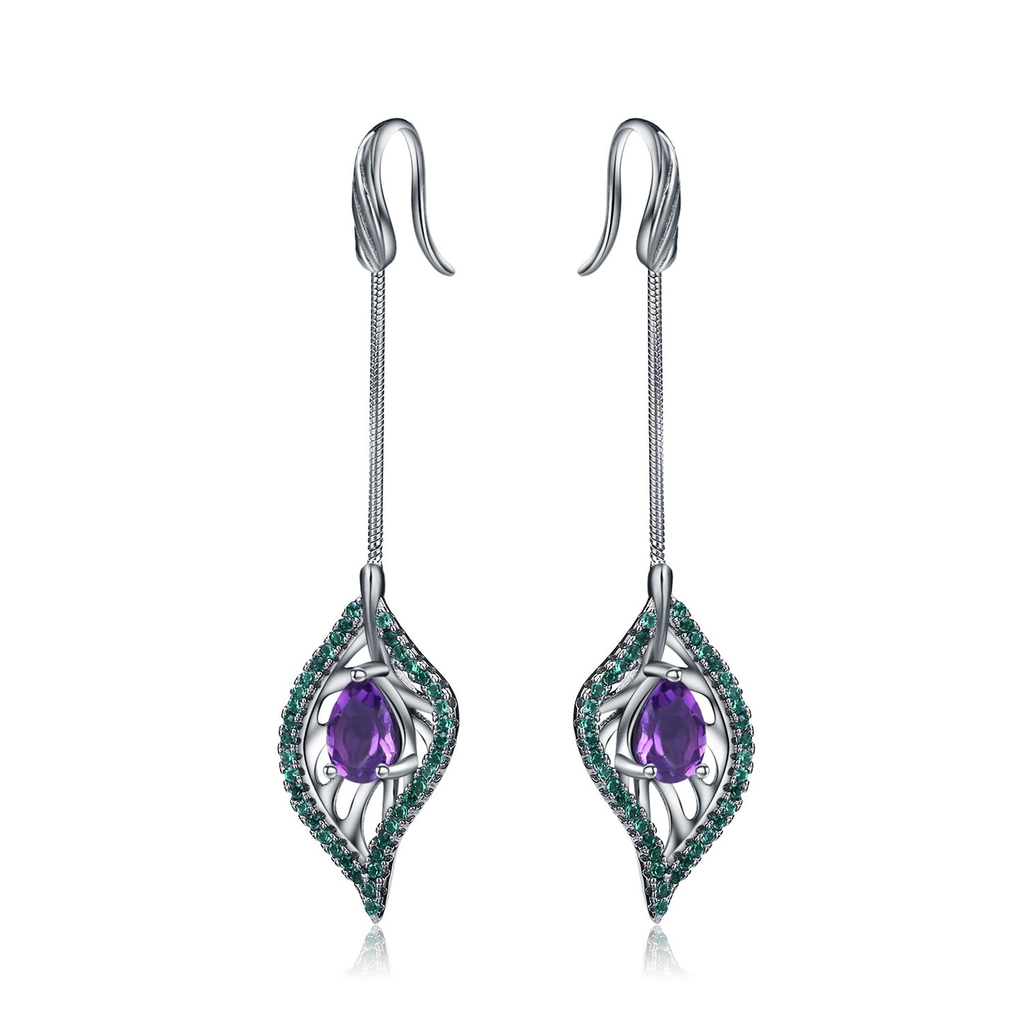 Italian Leaf Shape Silver Drop Earrings for Women