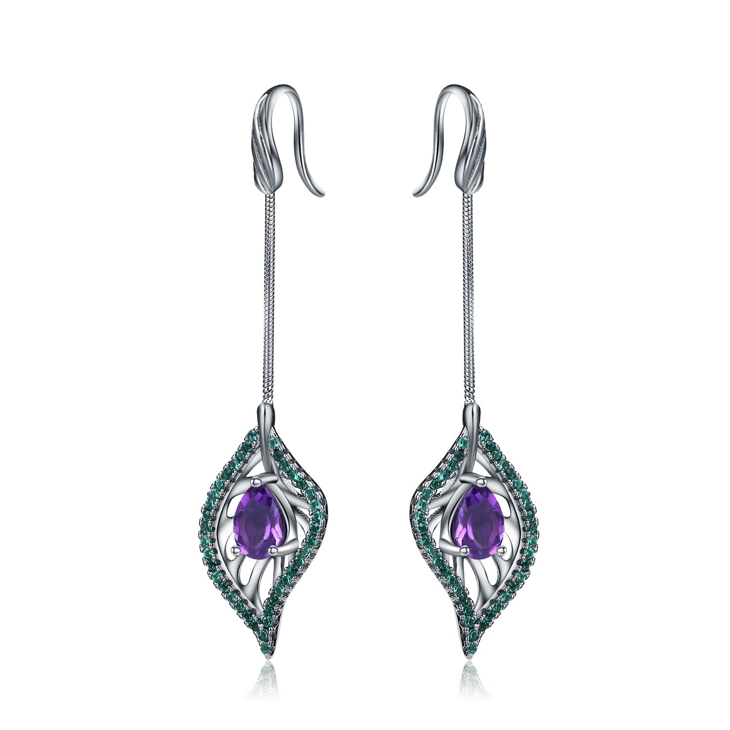 Italian Leaf Shape Silver Drop Earrings for Women