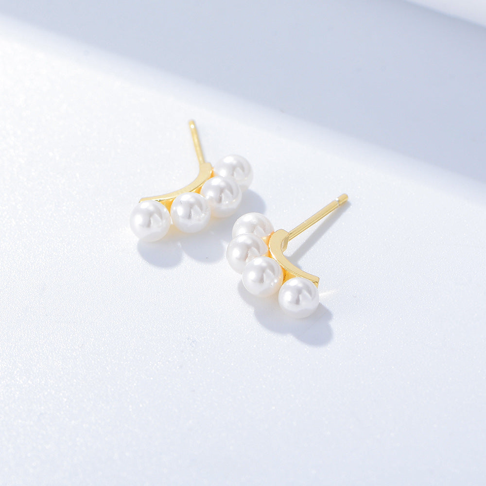 Beading Pearl Silver Studs Earrings for Women