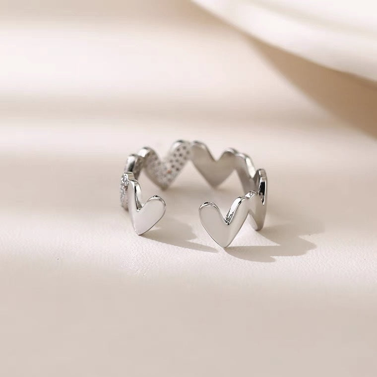 Love Wave with Zircon Silver Ring for Women