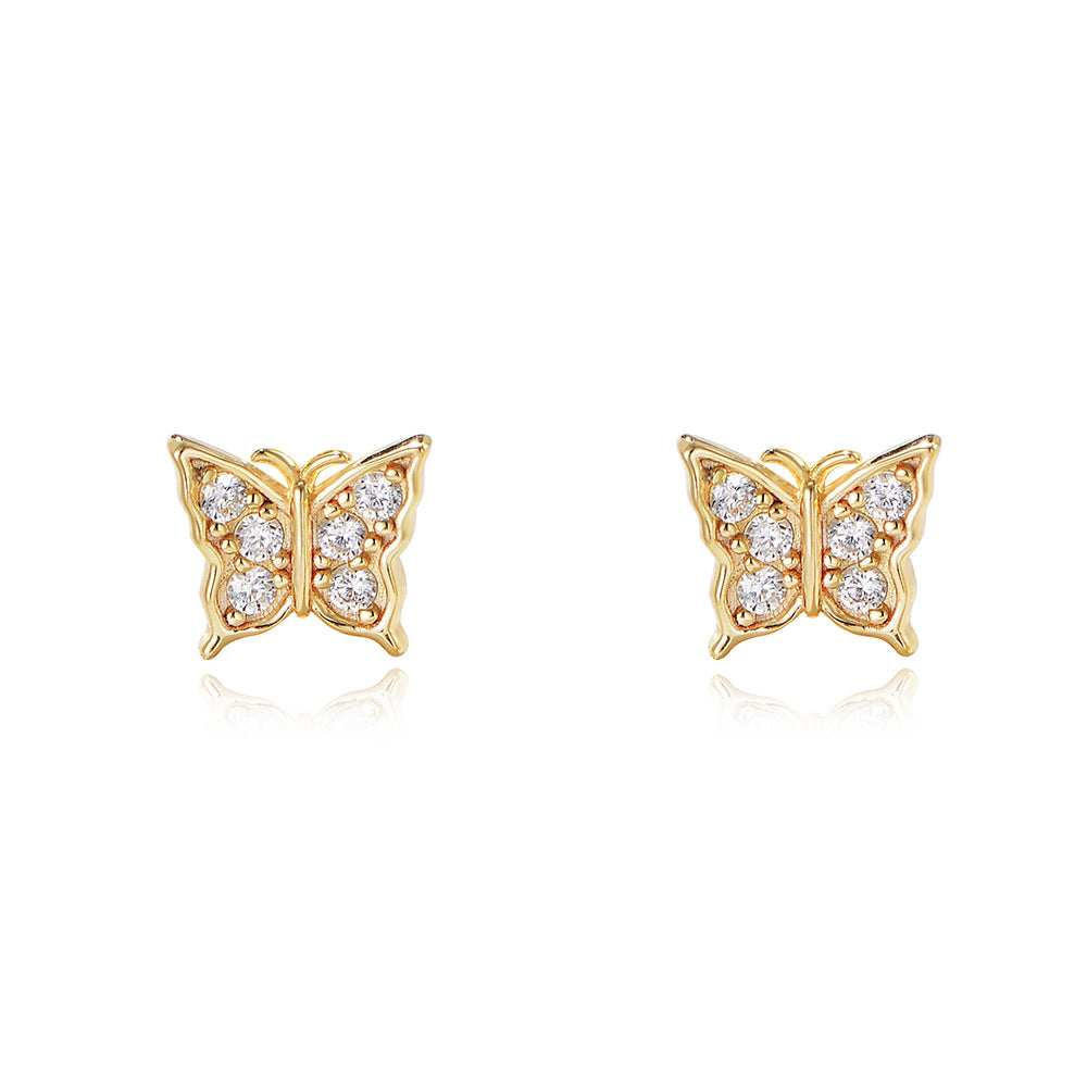 Zircon Butterfly Silver Studs Earrings for Women