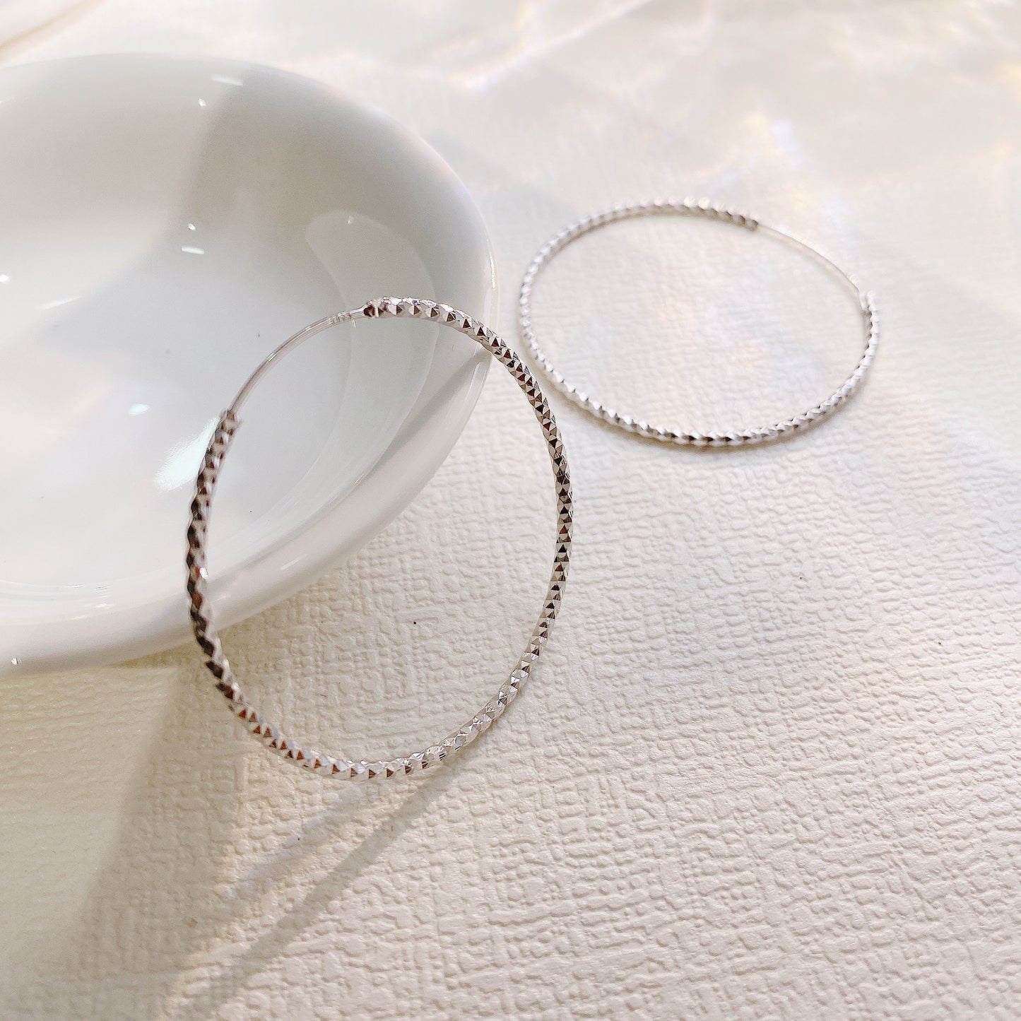 Concave-convex Rhombus Big Silver Hoop Earrings for Women