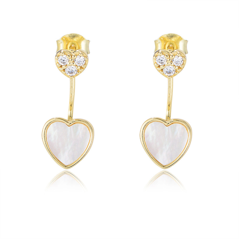 Heart-shaped Mother of Pearl with Zircon Silver Drop Earrings for Women