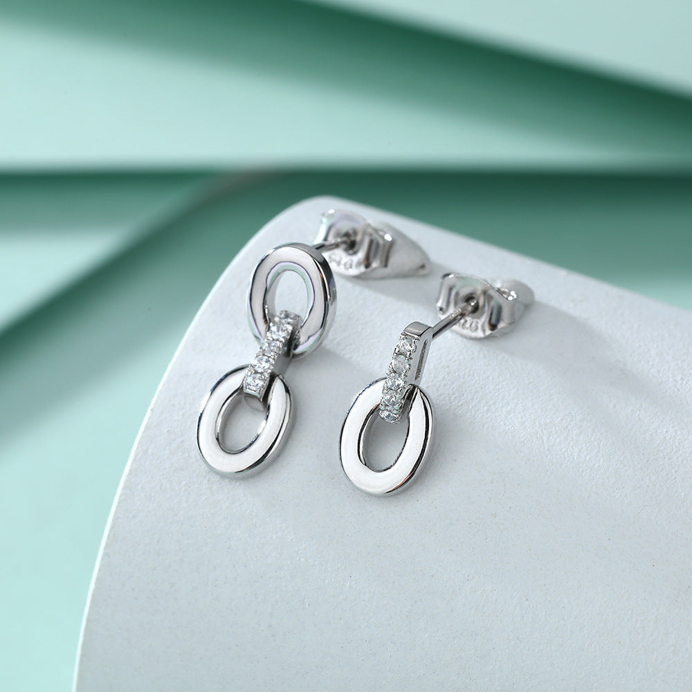 Oval Ring Buckle Asymmetric Silver Drop Earrings for Women