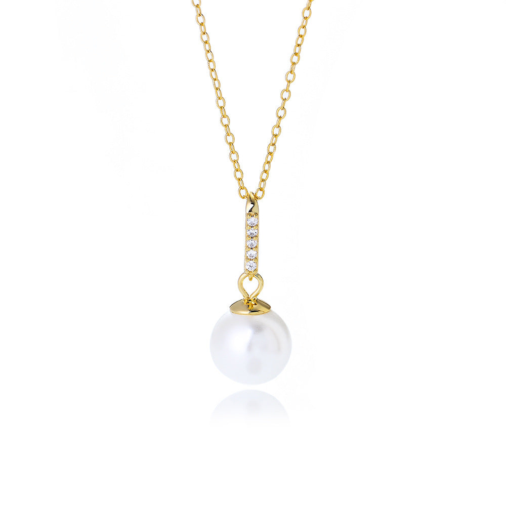 Pearl with Zircon Pendant Sterling Silver Necklace for Women