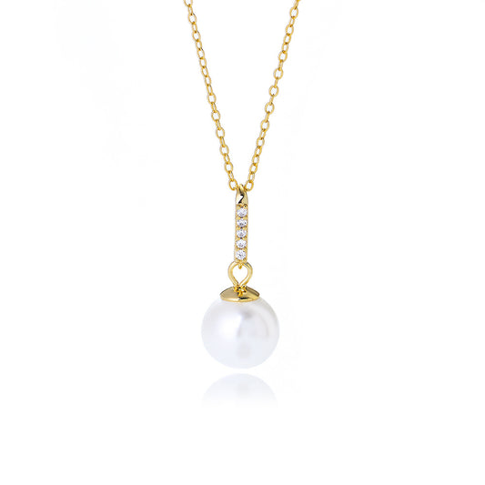 Pearl with Zircon Pendant Sterling Silver Necklace for Women