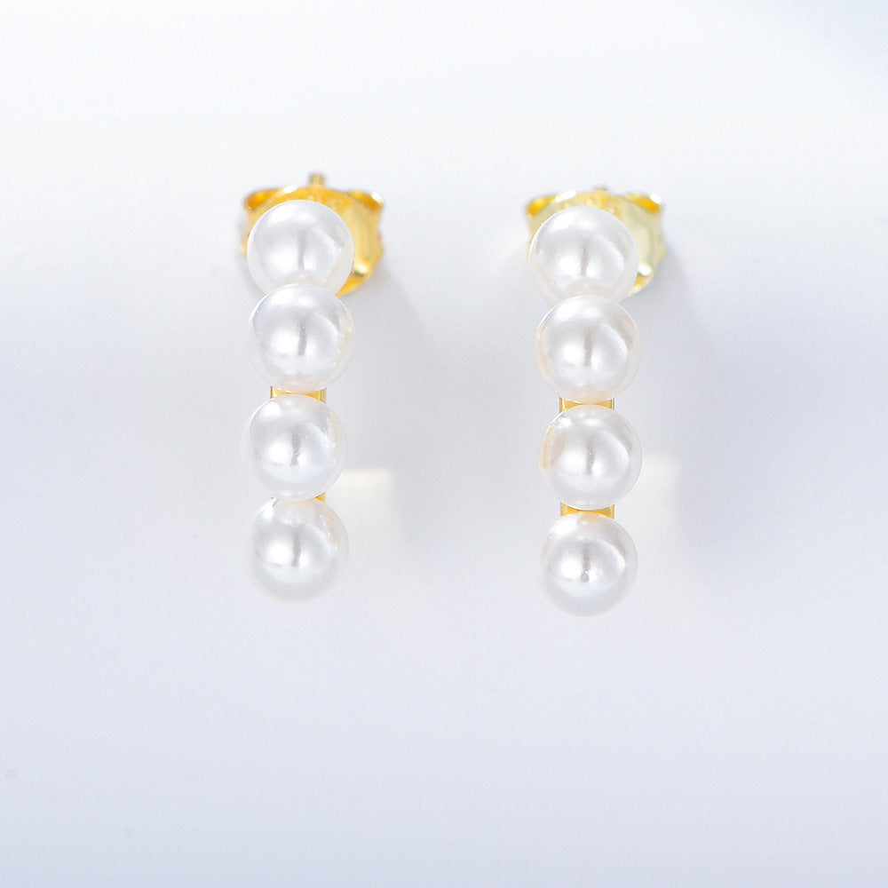 Beading Pearl Silver Studs Earrings for Women