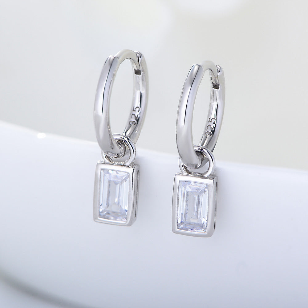 Emerald Shape Zircon Pendant Silver Drop Earrings for Women