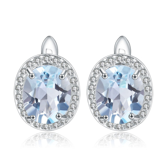 Natural Topaz Soleste Halo Oval Silver Studs for Women