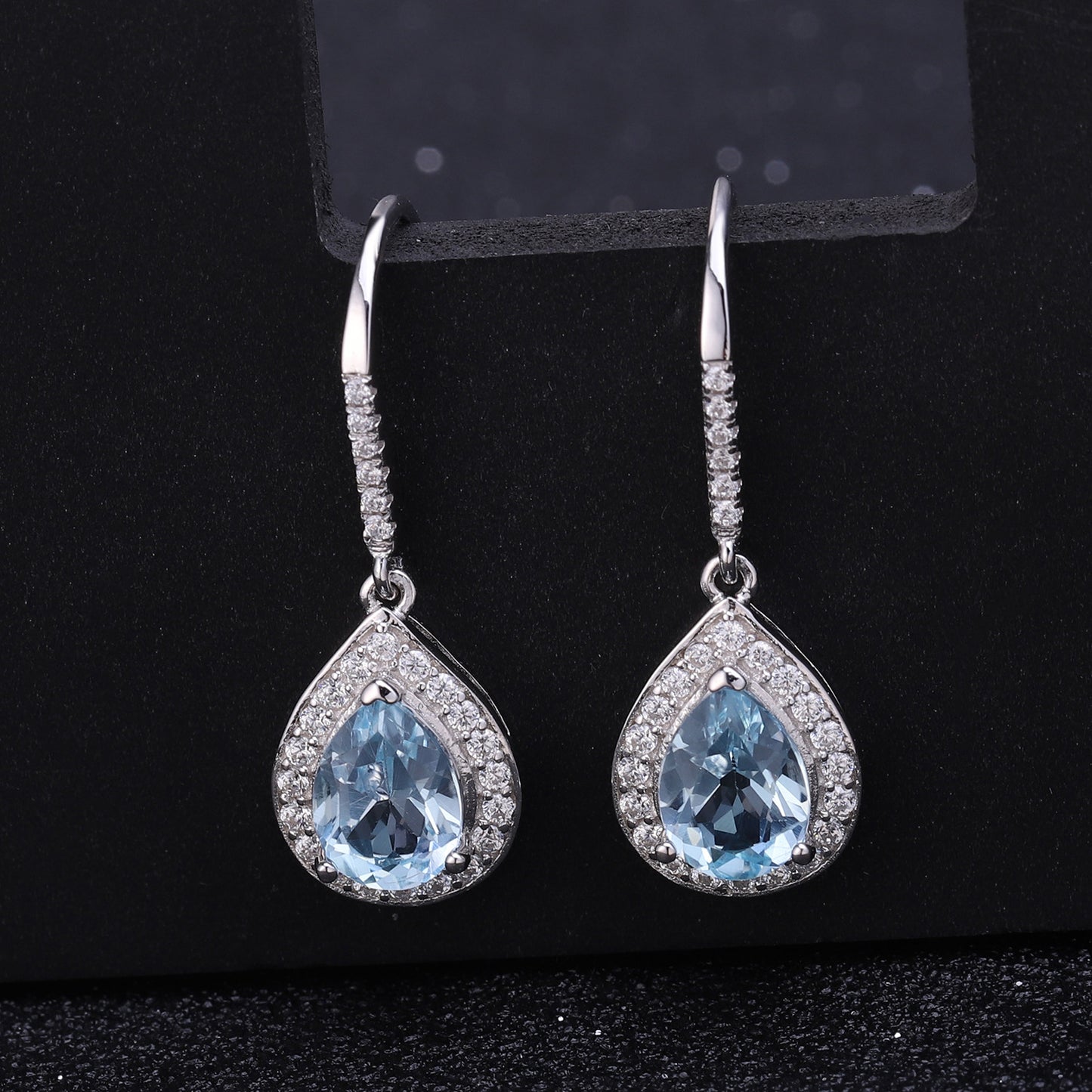 Natural Colourful Treasure Soleste Halo Pear Drop Silver Drop Earrings for Women