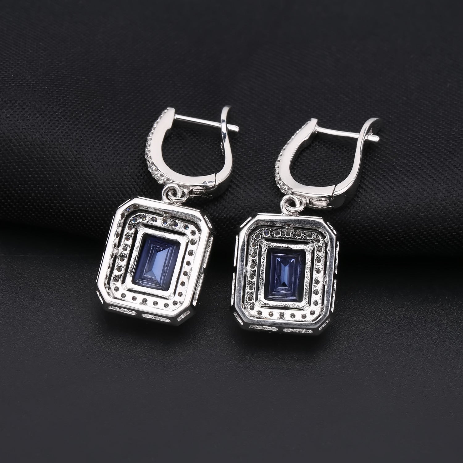 Crystal Soleste Halo Square Silver Studs Earrings for Women