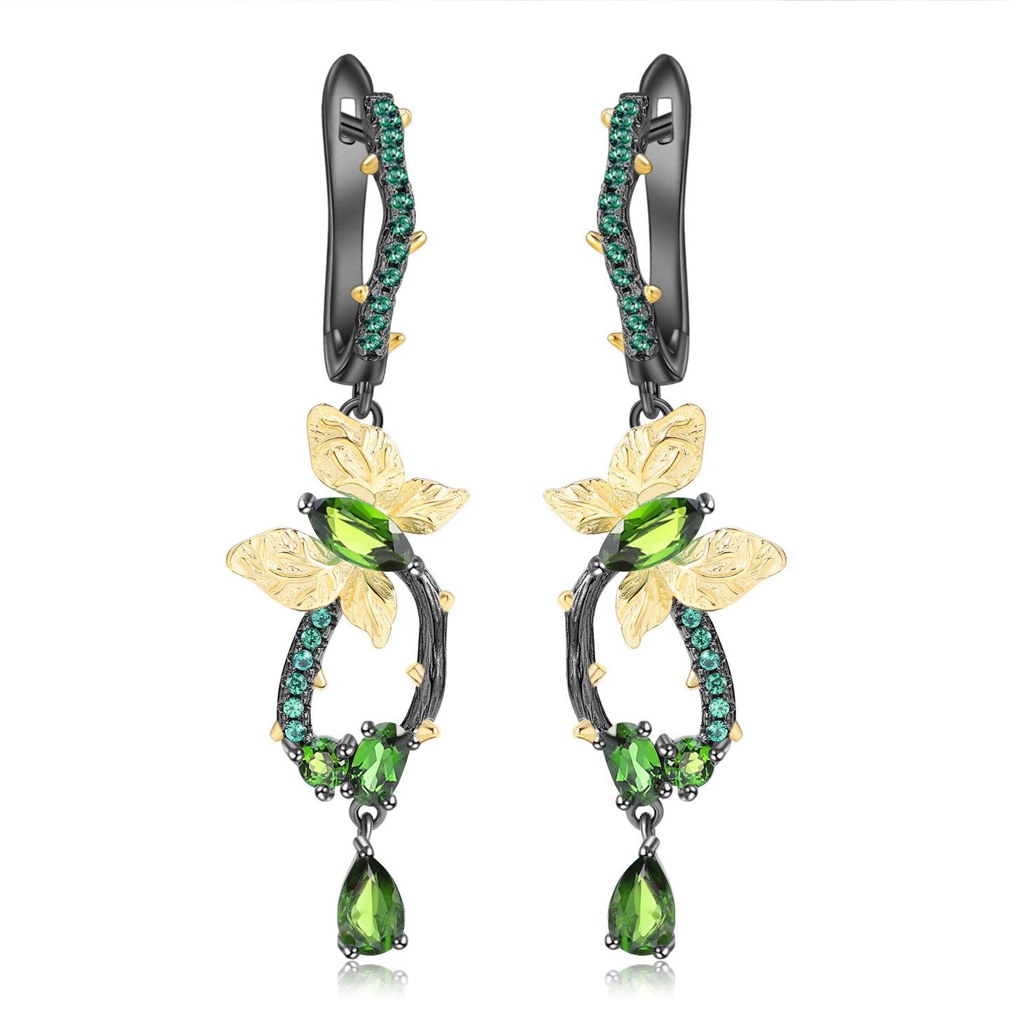 Premium Colourful Gemstones Butterfly Silver Drop Earrings for Women