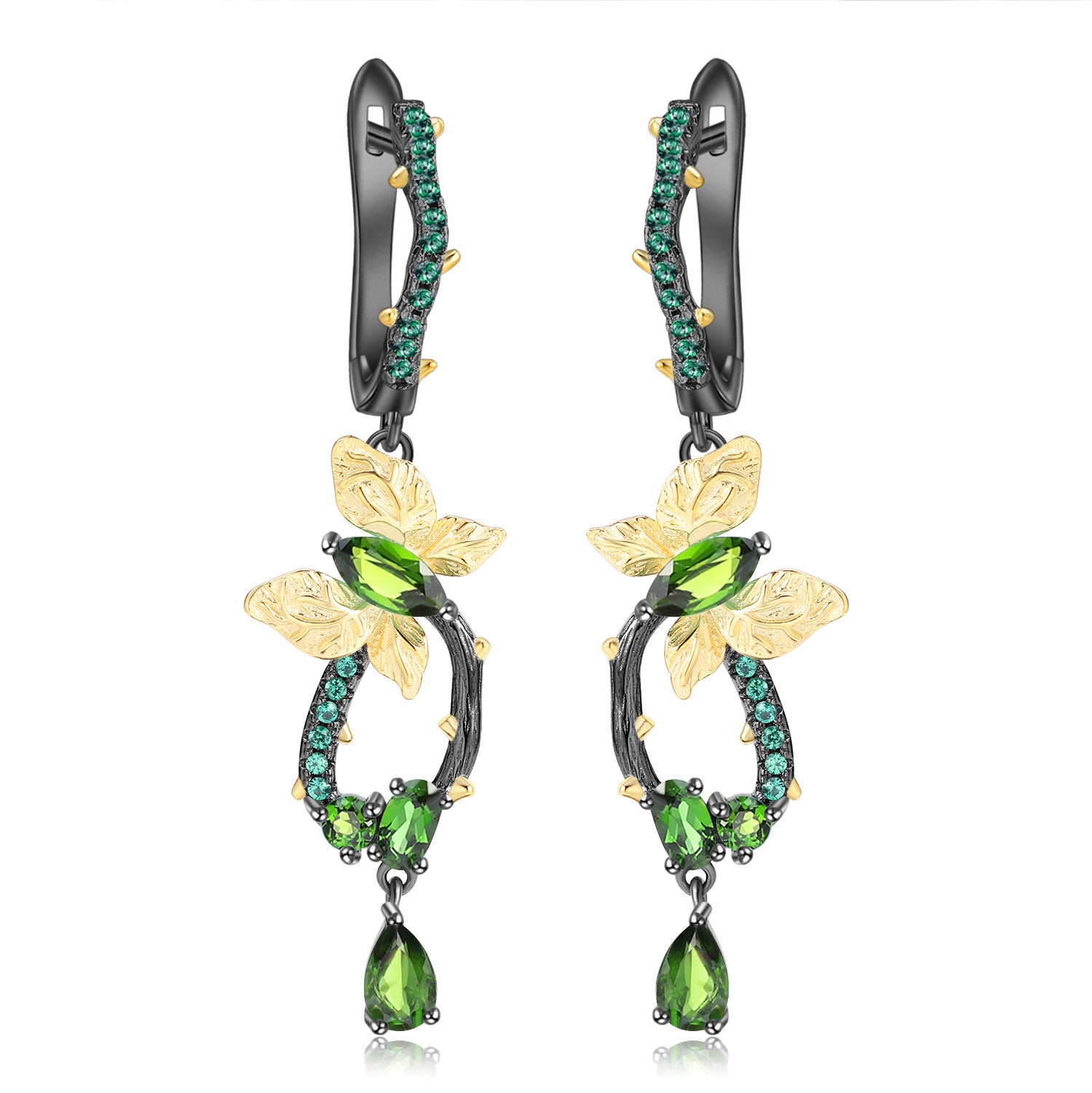 Premium Colourful Gemstones Butterfly Silver Drop Earrings for Women