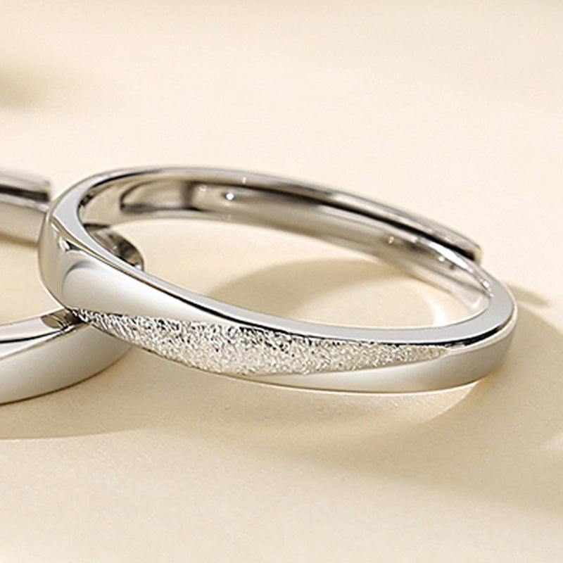 Geometric with Frosted Silver Couple Ring for Women