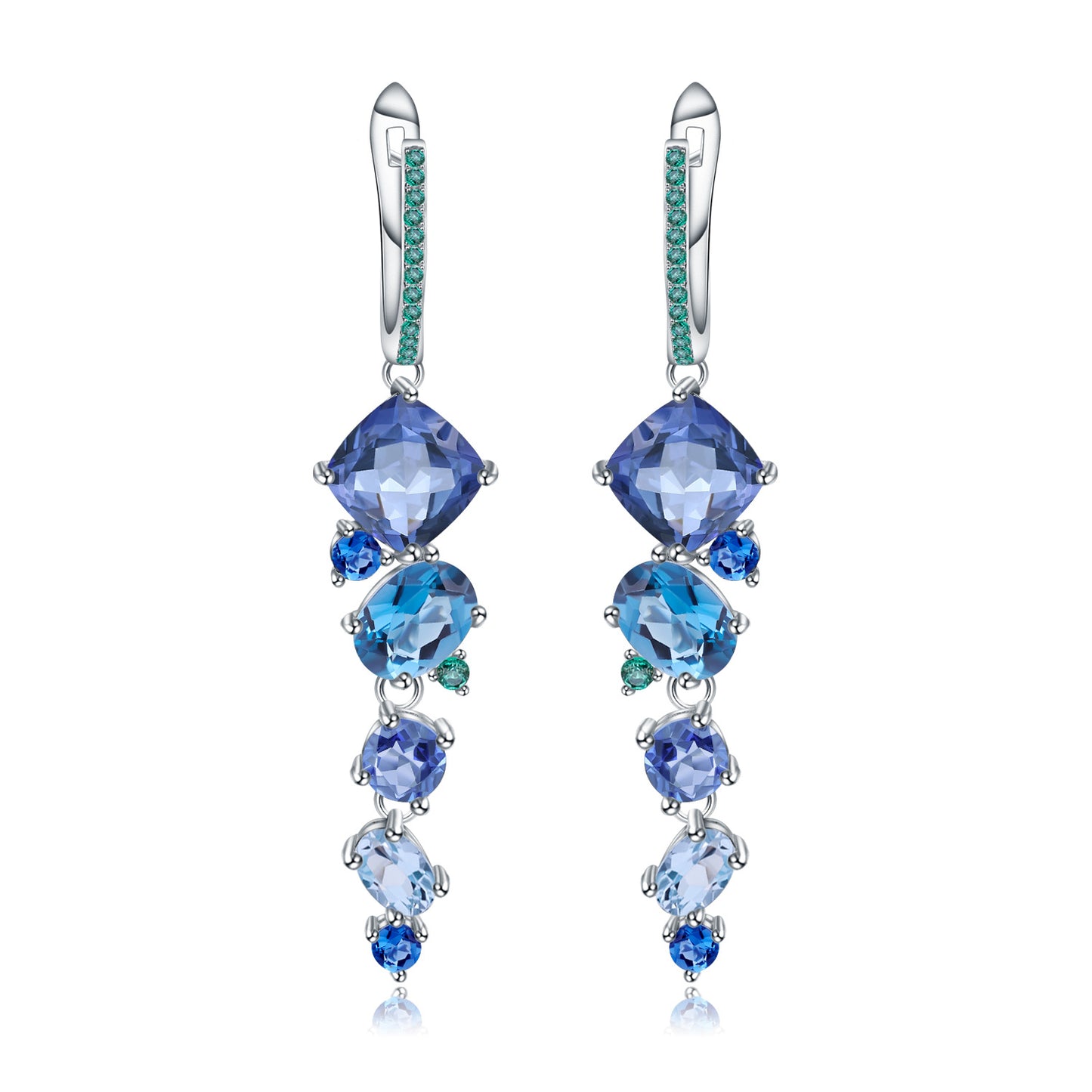 Luxury Design for Banquet Inlaid Natural Colourful Gemstone Beading Silver Drop Earrings for Women