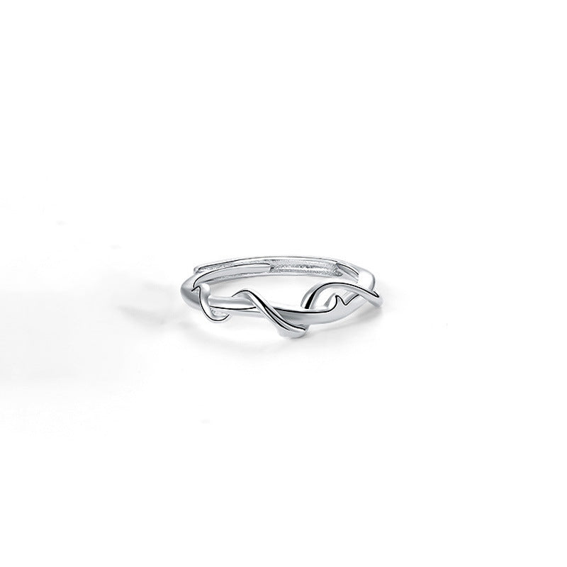 Acacia Rattan Silver Couple Ring for Women