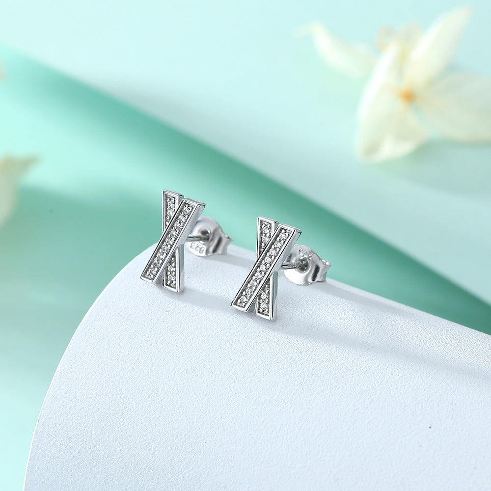 Zircon X Letter Silver Studs Earrings for Women