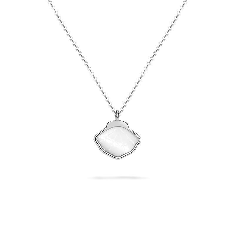 Mother of Pearl Shell Pendant Silver Necklace for Women