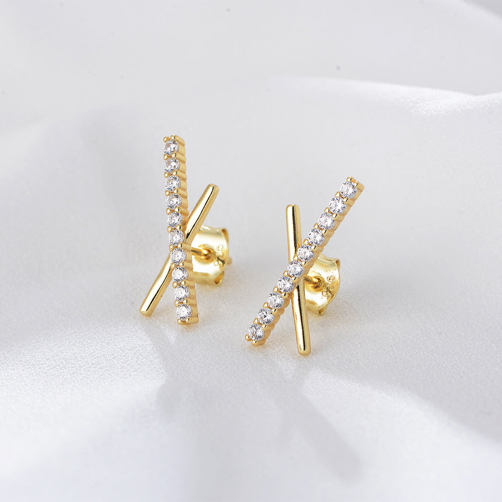 Zircon X-shape Silver Studs Earrings for Women