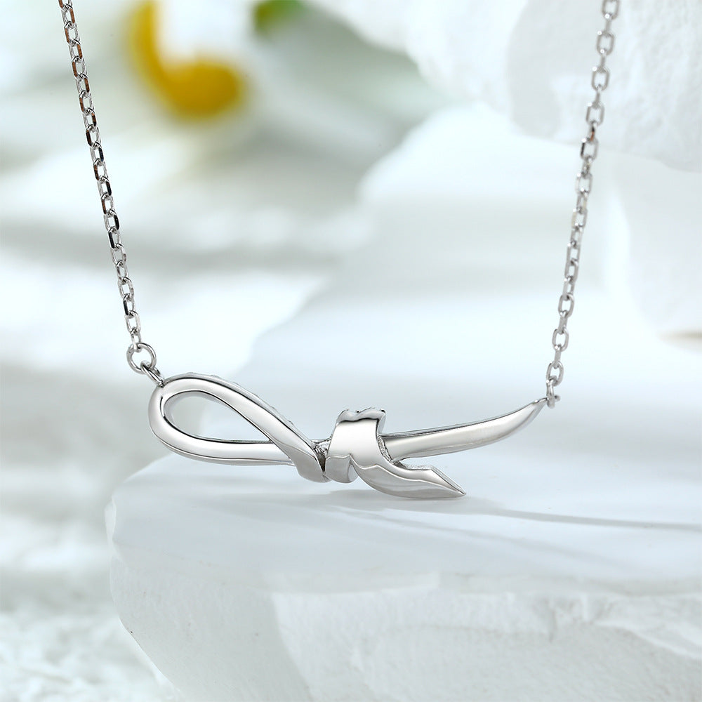 Zircon Cord Knot Pendant Silver Necklace for Women