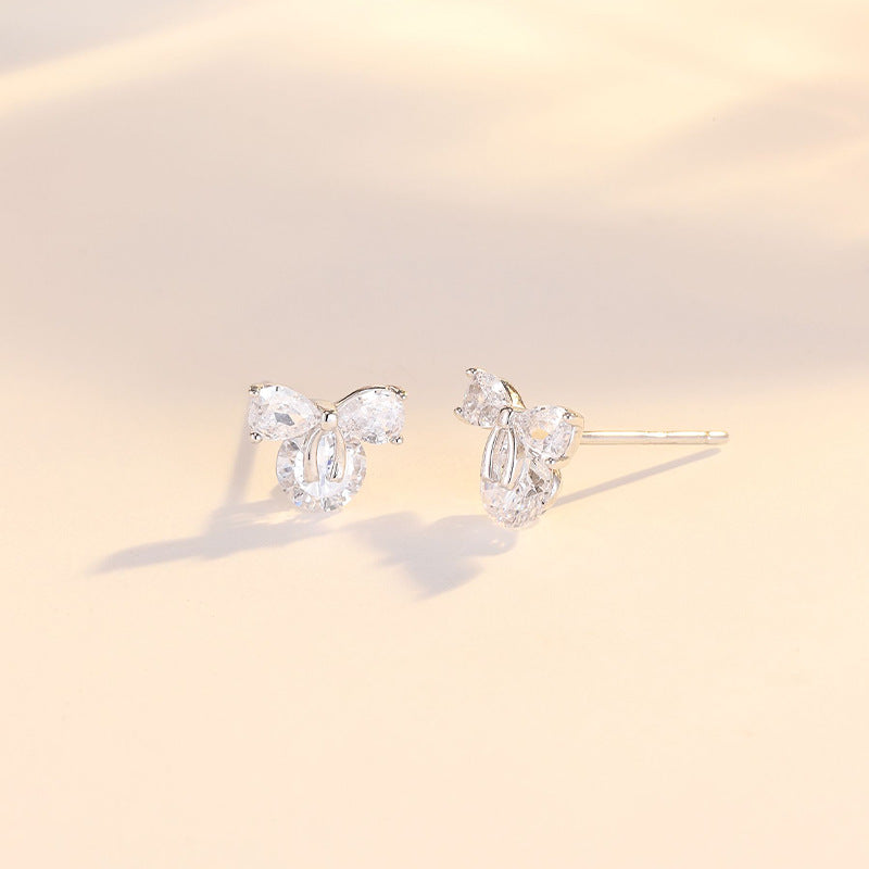 Zircon Bow with Round Zircon Silver Studs Earrings for Women