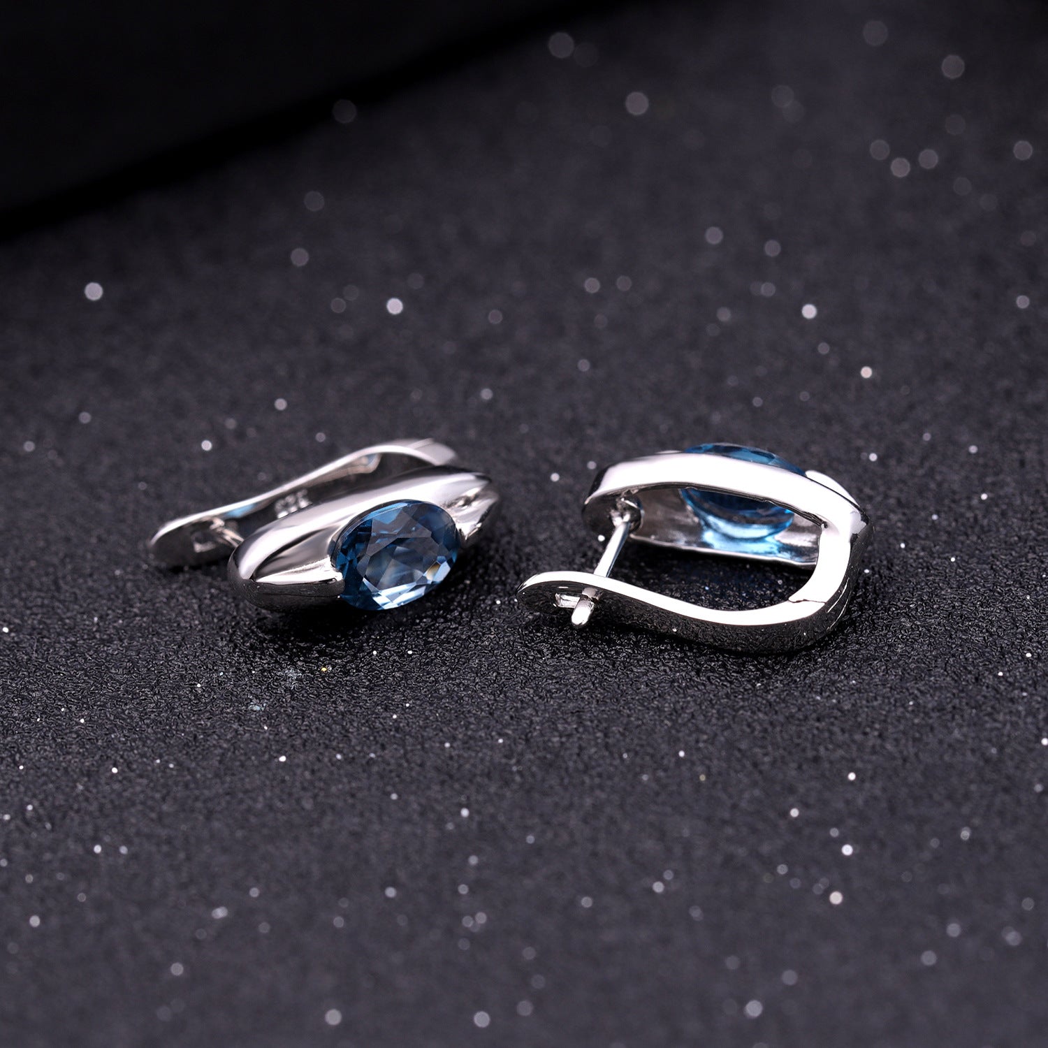 European Inlaid Natural Topaz Personality Oval Shape Silver Studs Earrings for Women