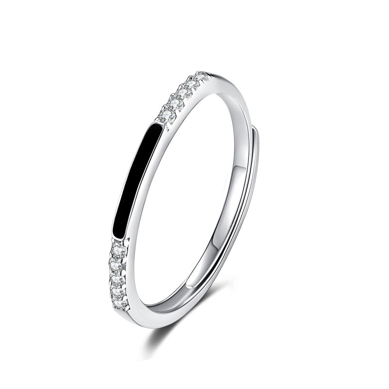 Black Rectangle with Zircon Silver Ring for Women