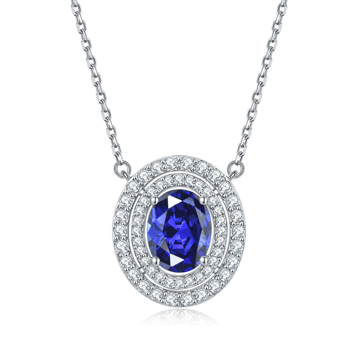 Oval Colourful Zircon Soleste Halo Pendant Silver Necklace for Women