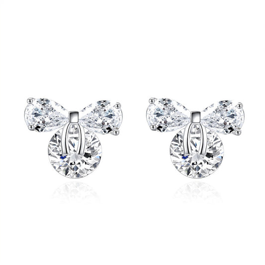 Zircon Bow with Round Zircon Silver Studs Earrings for Women