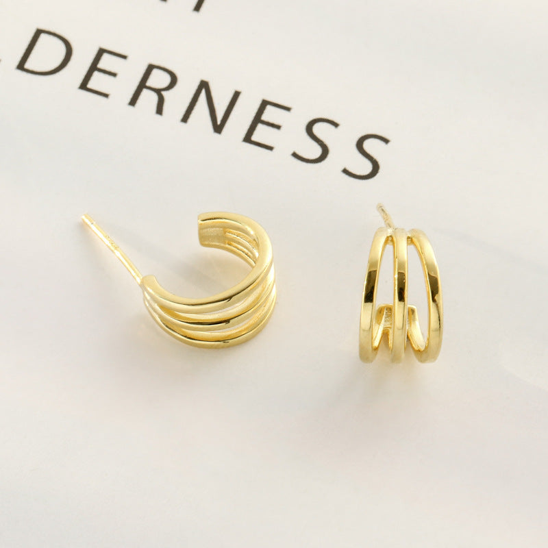 Geometric Multi-ring Silver Studs Earrings for Women