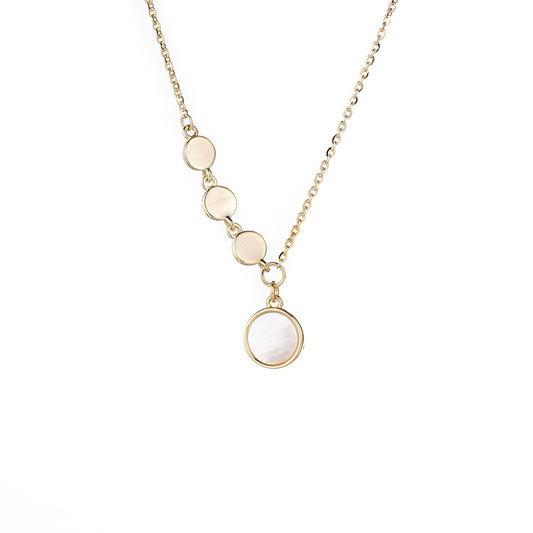 (Two Colours) White Mother of Pearl Circles Pendants 925 Silver Collarbone Necklace for Women