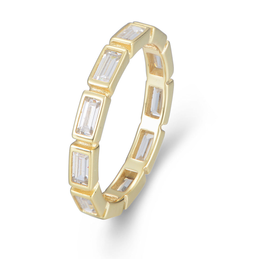 Rectangular White Zircon Sterling Silver Eternity Ring for Women