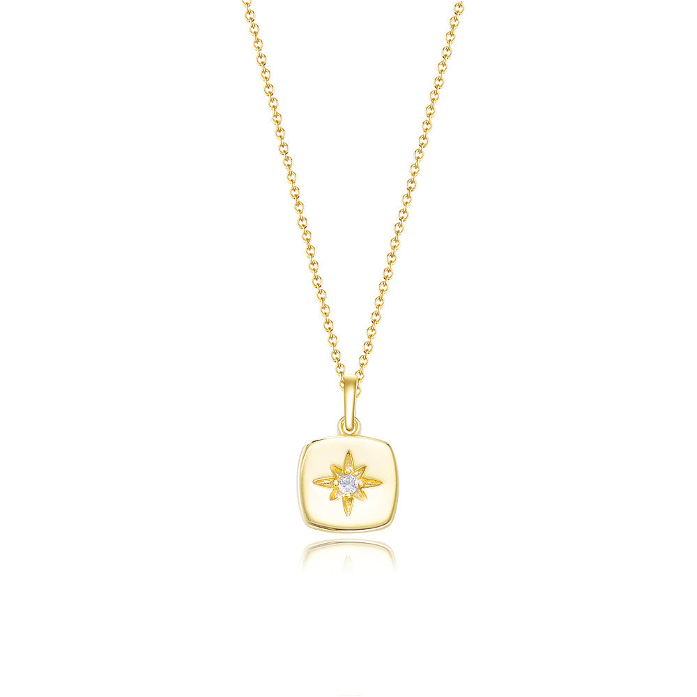 Eight-pointed Star Zircon Square Pendant Sterling Silver Necklace for Women