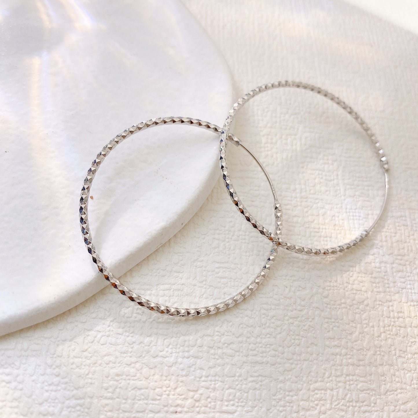 Concave-convex Rhombus Big Silver Hoop Earrings for Women