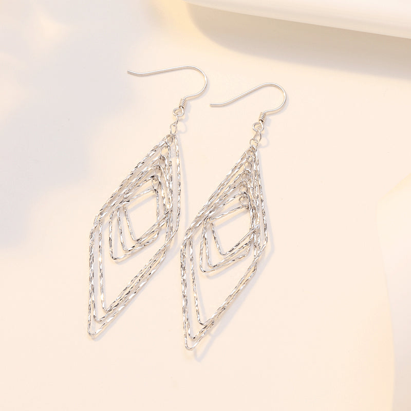 Hollow Six Rhombus Silver Earrings for Women