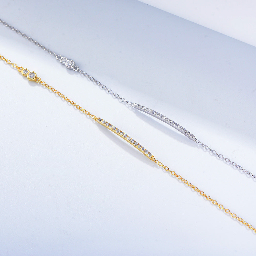 Full Zircon Long Strip Silver Bracelet for Women