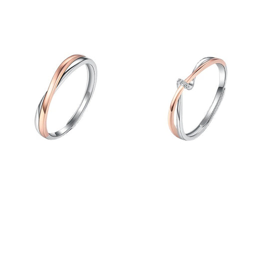 Rose Gold Colour Interweave Mobius Silver Couple Ring