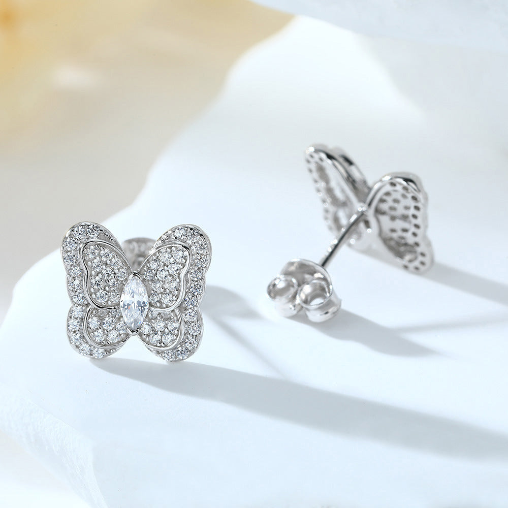 Full Zircon Butterfly Silver Studs Earrings for Women