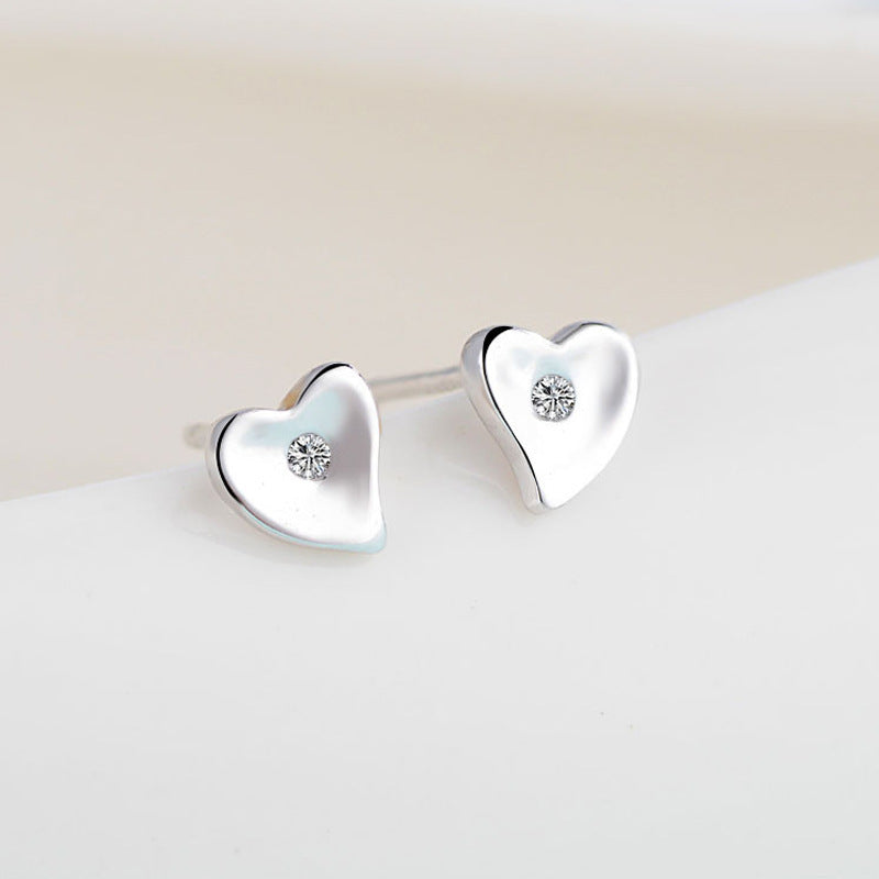 Heart with Zircon Silver Studs Earrings for Women