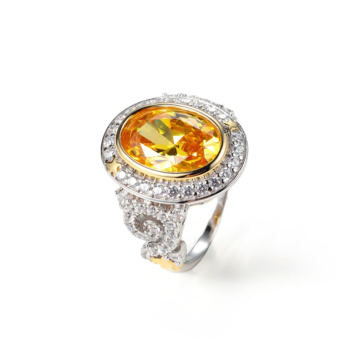 Golden Yellow Zircon S925 silver Luxury hand Ornament Ring for Women