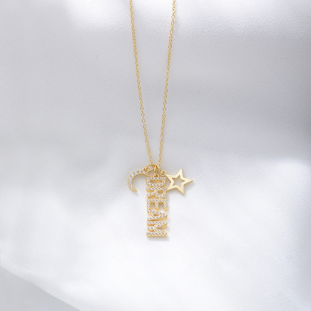 Letter DREAM with Zircon Pendant Silver Necklace for Women