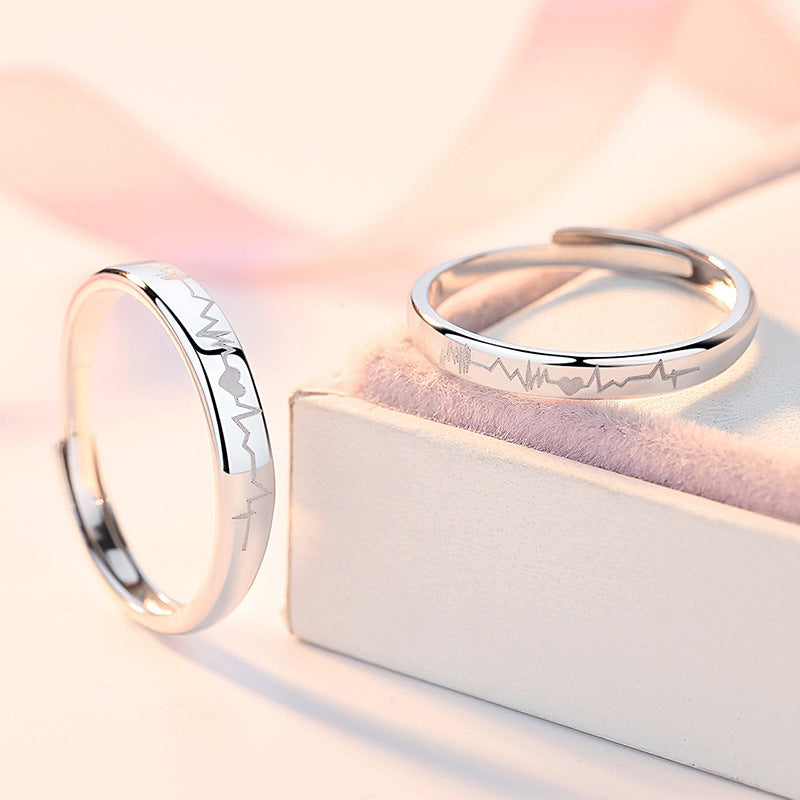 Heartbeat Silver Couple Ring for Women