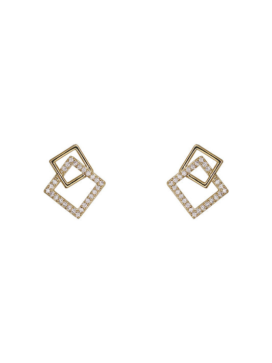 Geometric Square Silver Studs Earrings for Women