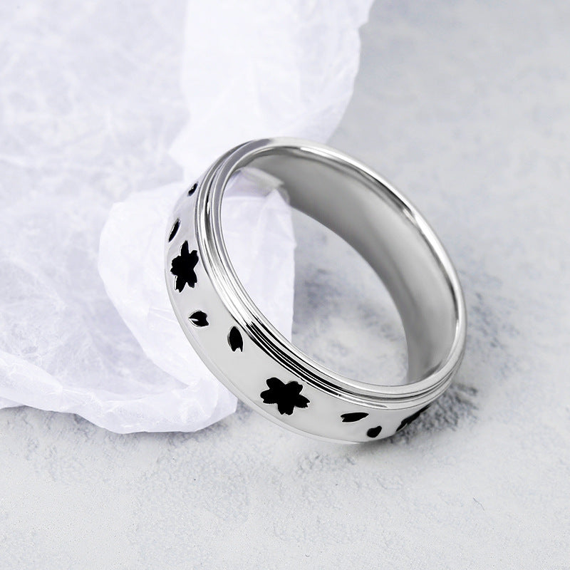 Cherry Blossom Pattern Silver Ring for Women