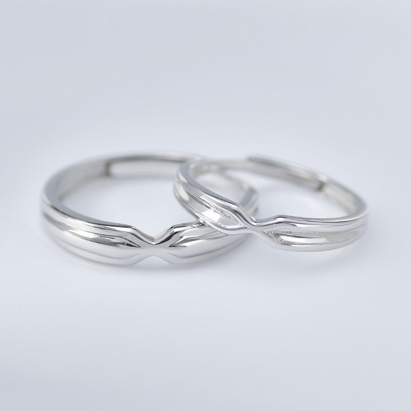 X Cross Silver Couple Ring